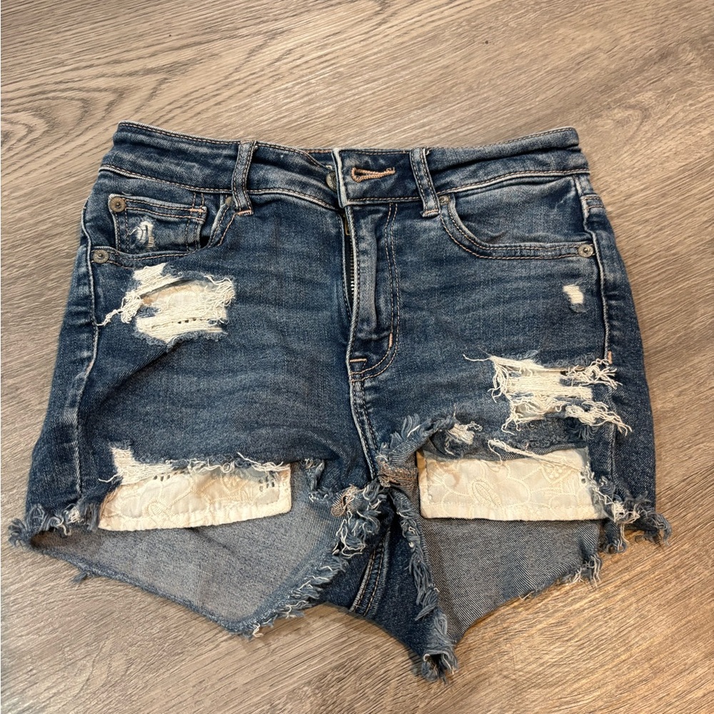 american eagle dark wash denim shorts